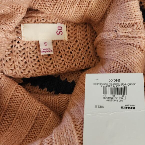 So Pink Blue Striped Ribbed  Pullover Turtle Neck Knit Sweater Small NWT - Picture 5 of 6